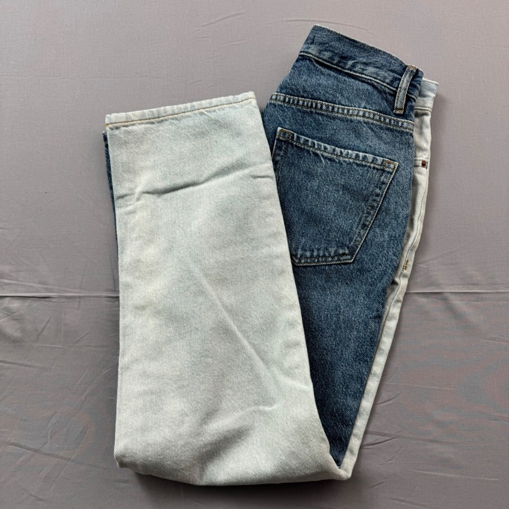 PacSun Two Tone Split High Rise Straight Leg Jeans‎ Blue Light Wash Sz 25